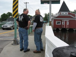 Bob and Andy in Maine showing off their "Old Guys Rule" t-shirts.